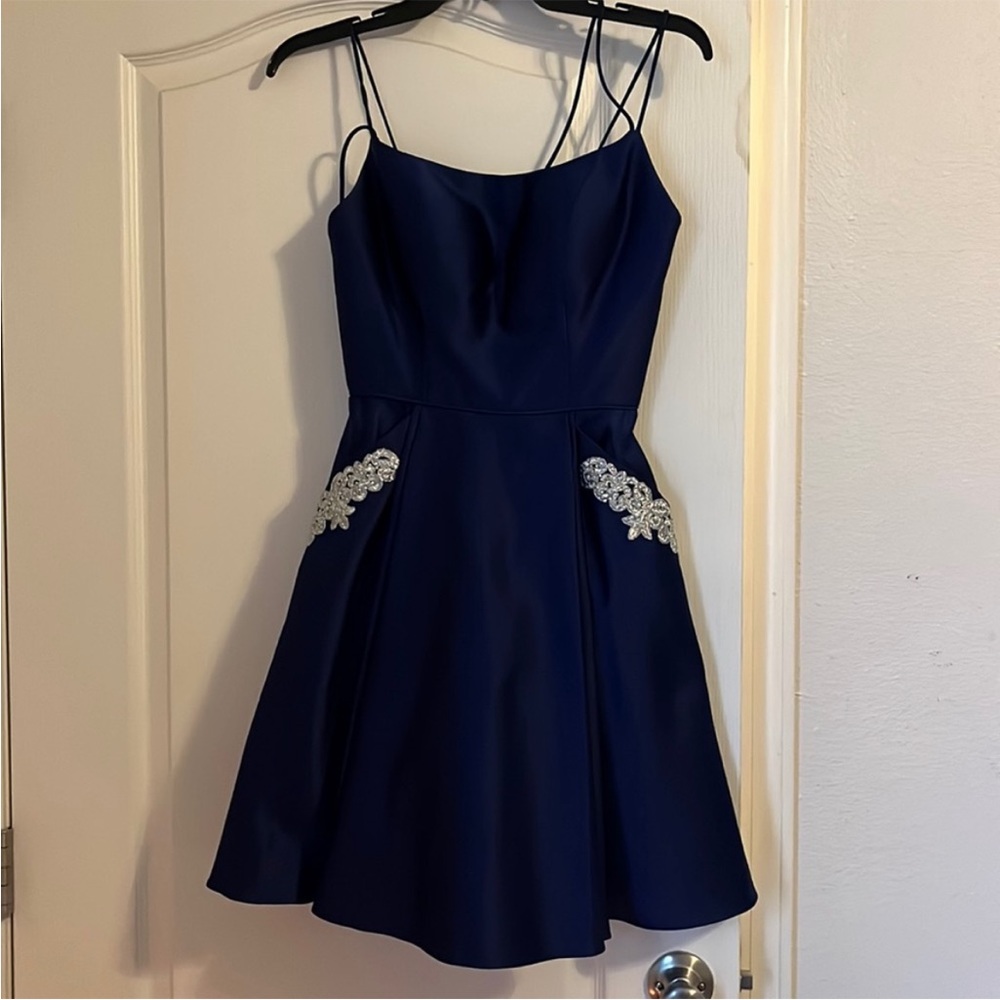 Navy blue homecoming dress with pockets